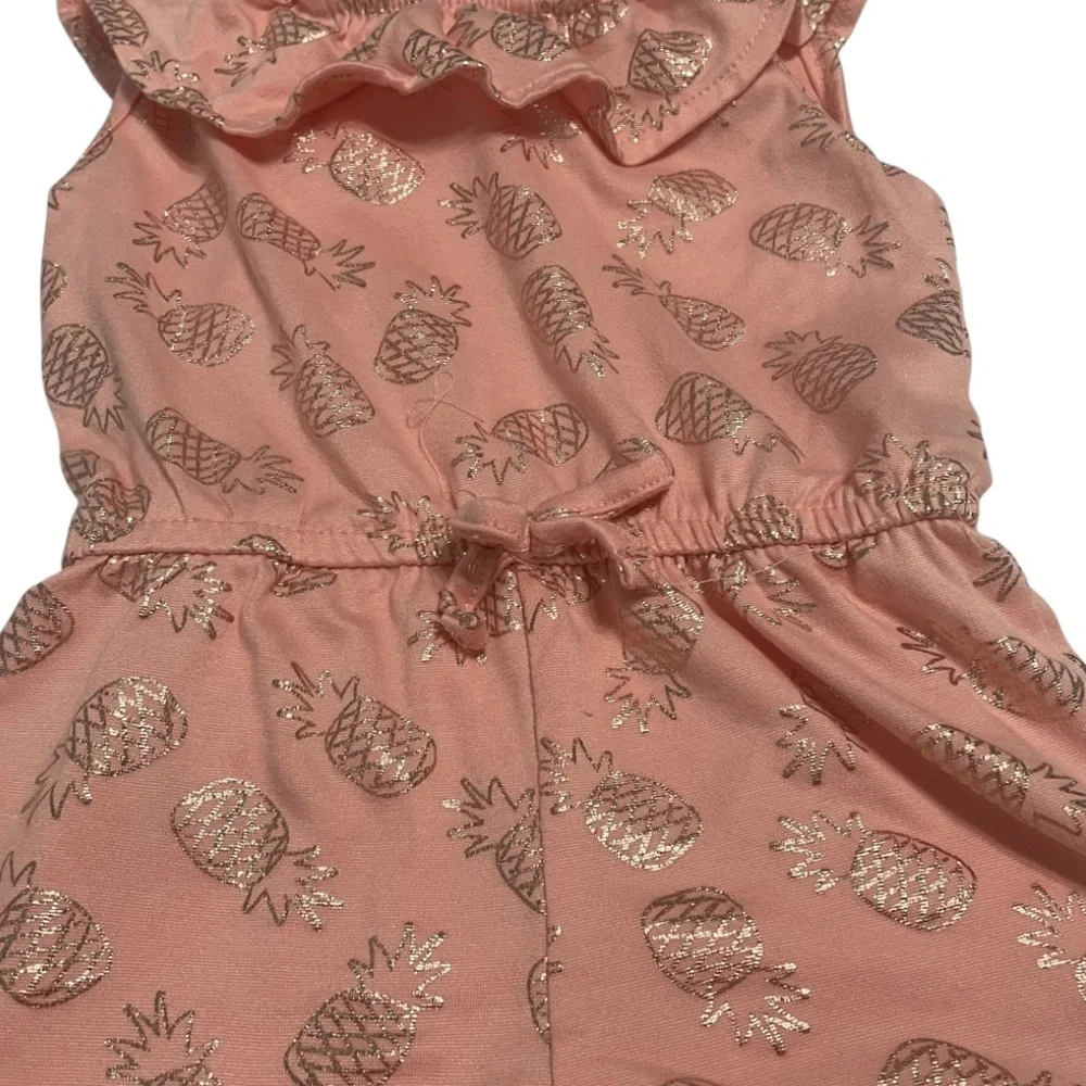 Set of 2 Girls Rompers- Green Floral and a Peach color Pineapple foil Print.